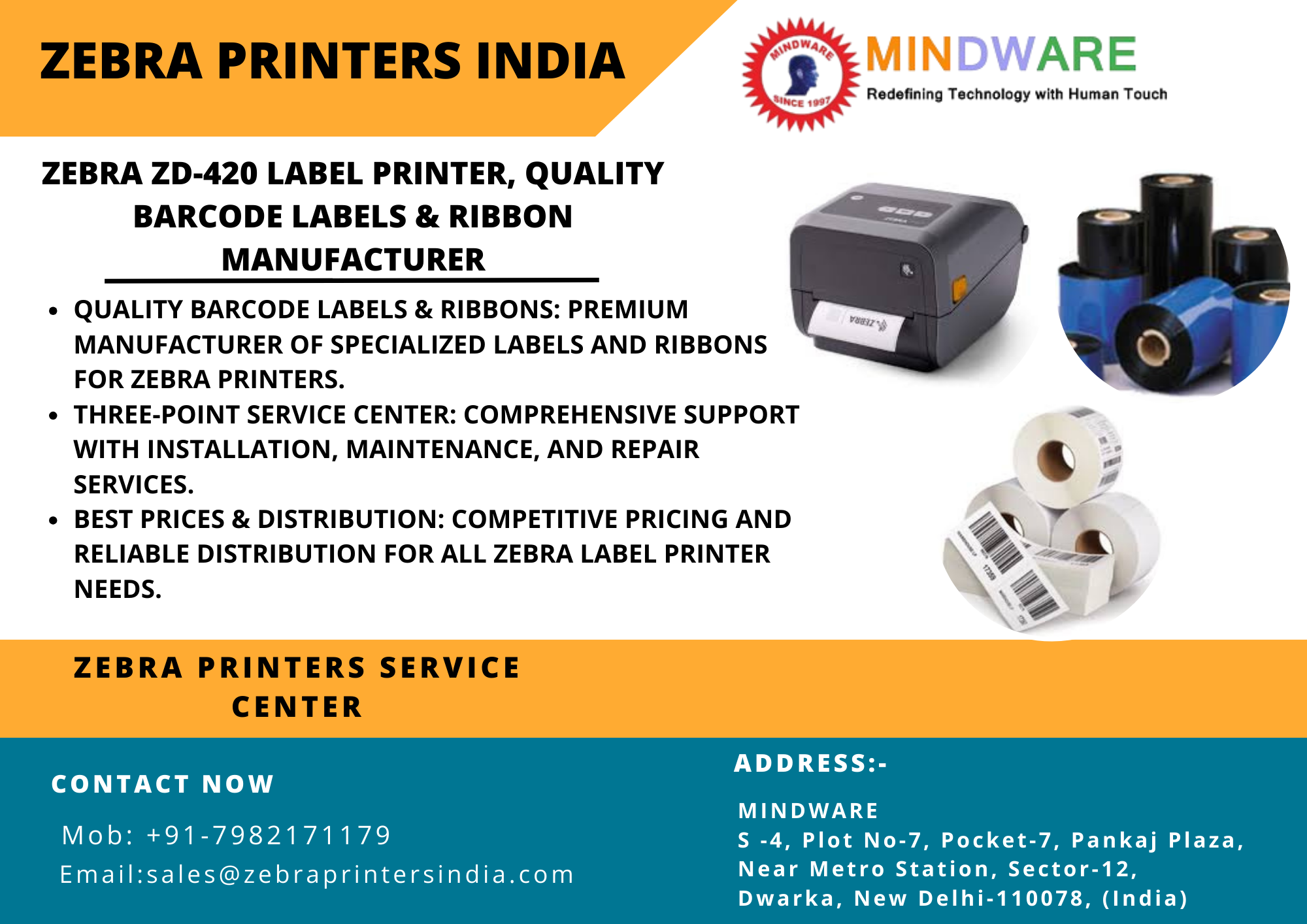 ZEBRA PRINTERS - ZD 420 BY MINDWARE CALL 9810822688